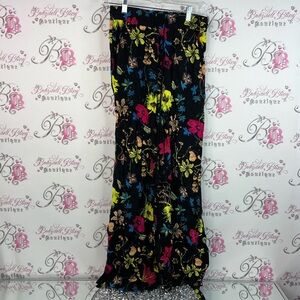 H&M pants wide leg flowers rainbow 🌈 neon Black Multicolor Floral Boot Cut Pants